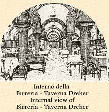Disegno dell'interno della Birreria - Taverna Dreher